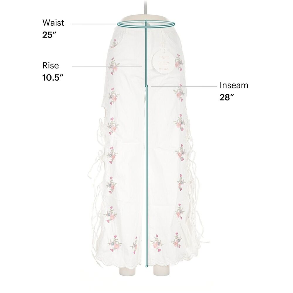 Zac & Zoe Paris White Floral Embroidered Wide Leg Lace Up Pants M 38 Boho Y2K - Picture 3 of 8